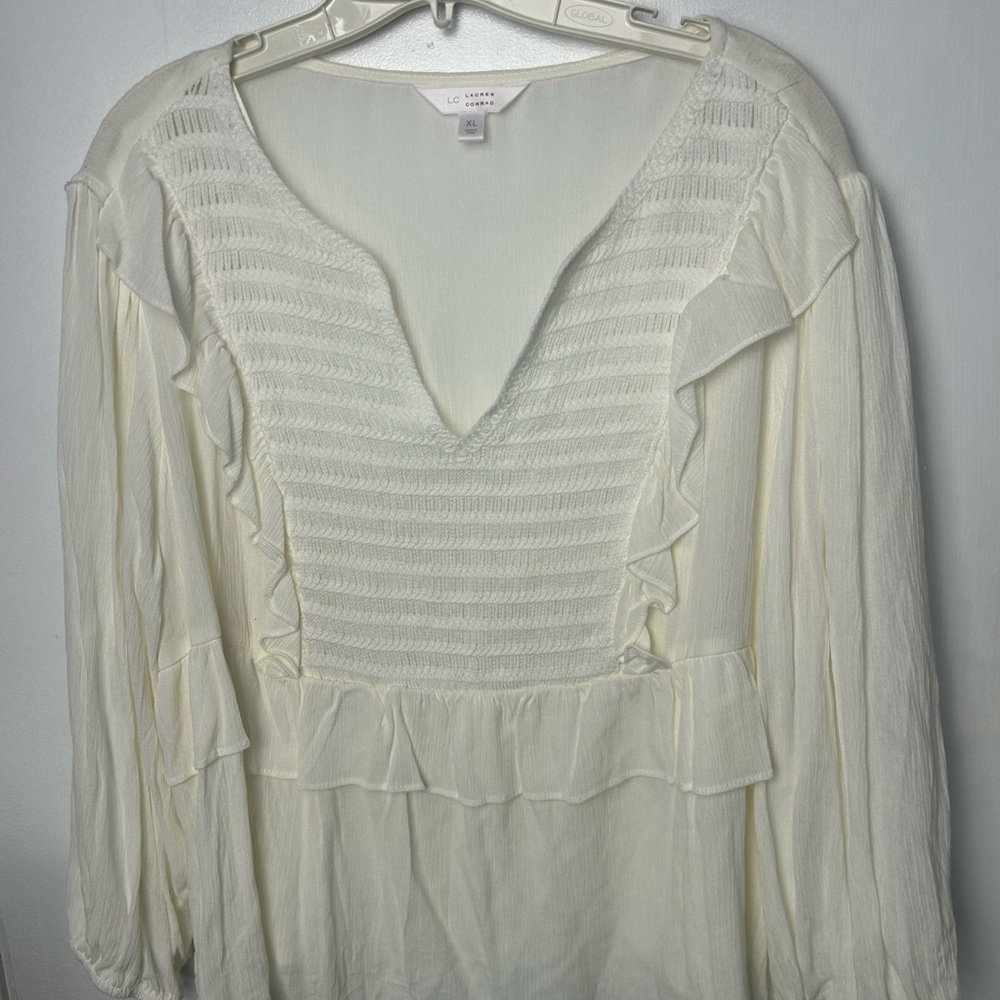 LC Lauren Conrad Cream Ruffled Blouse